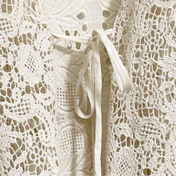 Johnny Was Ivory Cream Crochet Lace Tie Front Kimono Topper - Picture 8 of 15